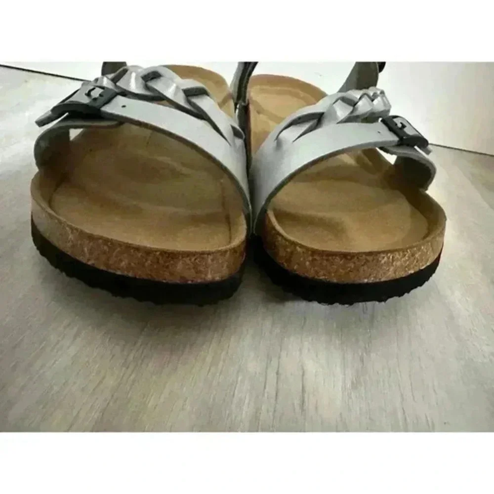 Aerothotic‎ Womens Viking Footbed Sandals Silver Open Toe Braided Strappy